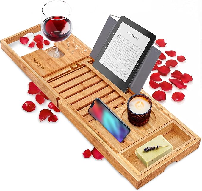 SereneLife Premium Bathtub Tray Caddy, Expandable Bath Tray, Unique House Warming Gifts, Gift for Mom, Women, New Home, Wedding, Anniversary, Bridal Shower, Universal Fit for All Tub - Classic