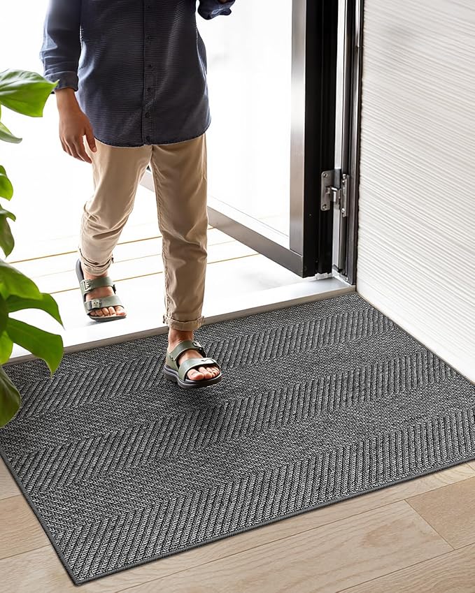 Color&Geometry Ultra Thin Indoor Door Mat 24"x36", Machine Washable Front Door Mat Non Slip, Low Profile Entrance Mat Indoor, Absorbent Carpet for Inside, Entry, Entryway, Dark Grey (FOLD)