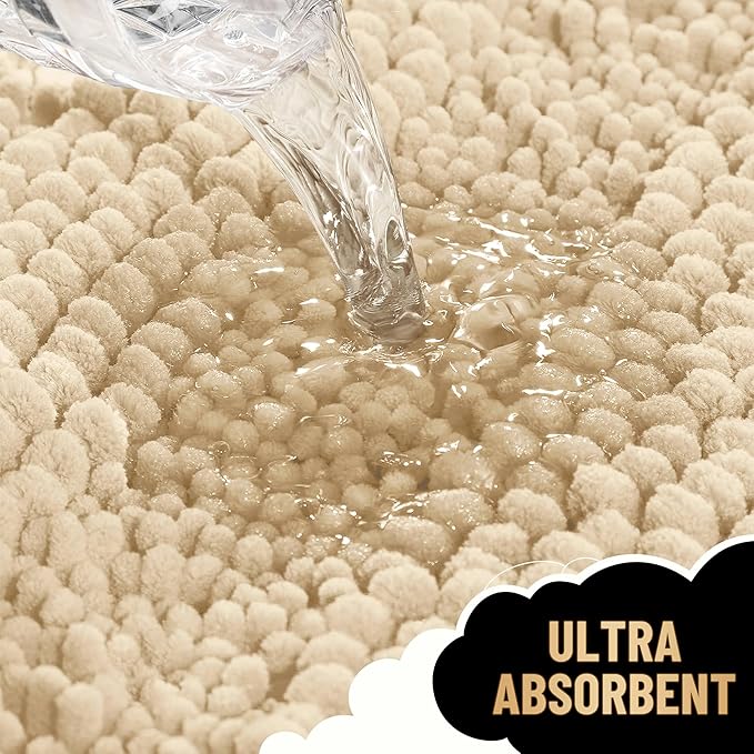 OLANLY Thick Bathroom Rugs 36x24, Extra Soft Absorbent Chenille Striped Bath Rugs, Rubber Backing, Machine Wash Dry, Bath Mats for Bathroom Floor, Tub and Shower, Home Decor Accessories, Beige