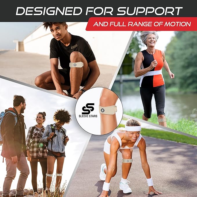 Sleeve Stars Swedish Brand Patellar Tendon Support Strap for Women & Men Effective Osgood Schlatter Knee Brace Youth & Kids Knee Brace with 3 Adjustable Length fits 12"-24" (Single/Beige/Adult)