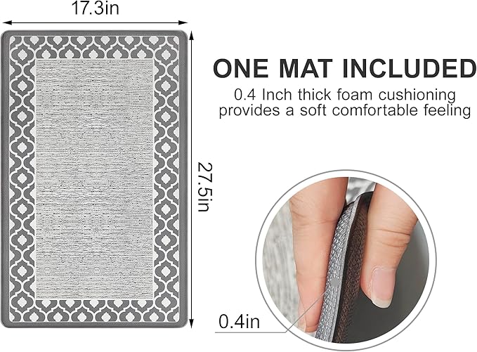 Small Anti Fatigue Kitchen Rug Kitchen Sink Rug Non Slip Kitchen Mats for Floor Cushioned Kitchen Rug Ergonomic Comfort Standing Mat for Kitchen Floor Office Sink Laundry 17.3"x27.5" Grey