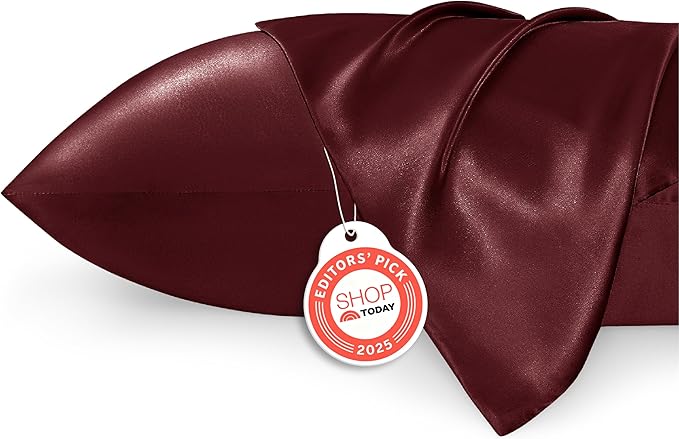 Bedsure Satin Pillowcases, Similar to Silk Pillow Cases Queen Size Set of 2, Burgundy Red Pillow Covers Case with Envelope Closure, Burgundy Home Decor Gifts for Women Men, 20x30 Inches, 2pcs