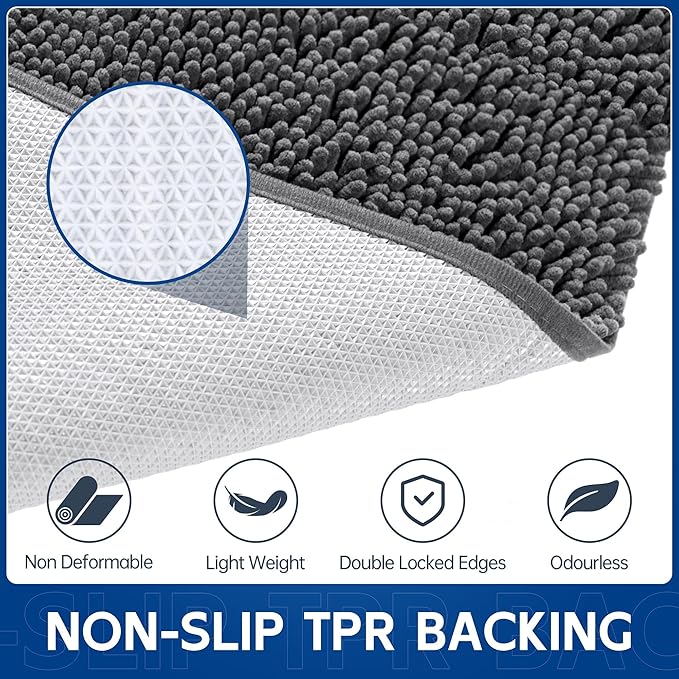 Chenille Absorbent Front Door Mat 48" x 30", Dog Door Mat for Muddy Paws, Dirt Trapper Doormat, Mud Mat for Dogs, Washable Non Slip Outdoor Indoor Doormats for Entryway, Grey