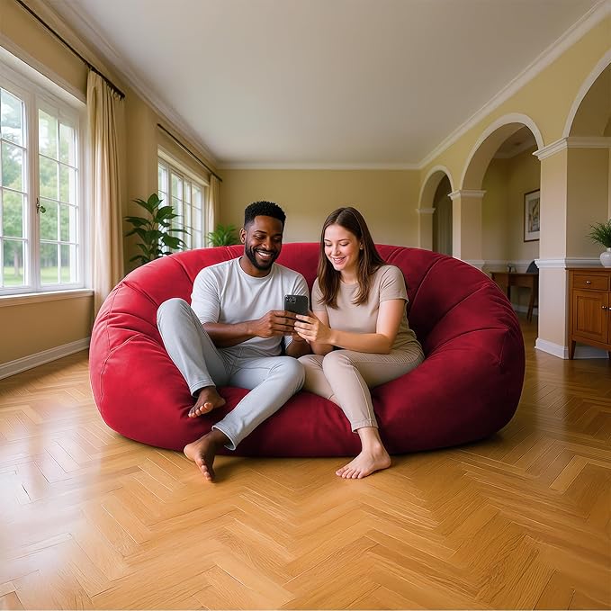 Lumaland Luxurious Giant 6ft Bean Bag Chair with Microsuede Cover - Ultra Soft, Foam Filling, Washable XL Bean Bag Sofa for Kids, Teenagers, Adults - Sack Chair for Dorm, Family Room - Red