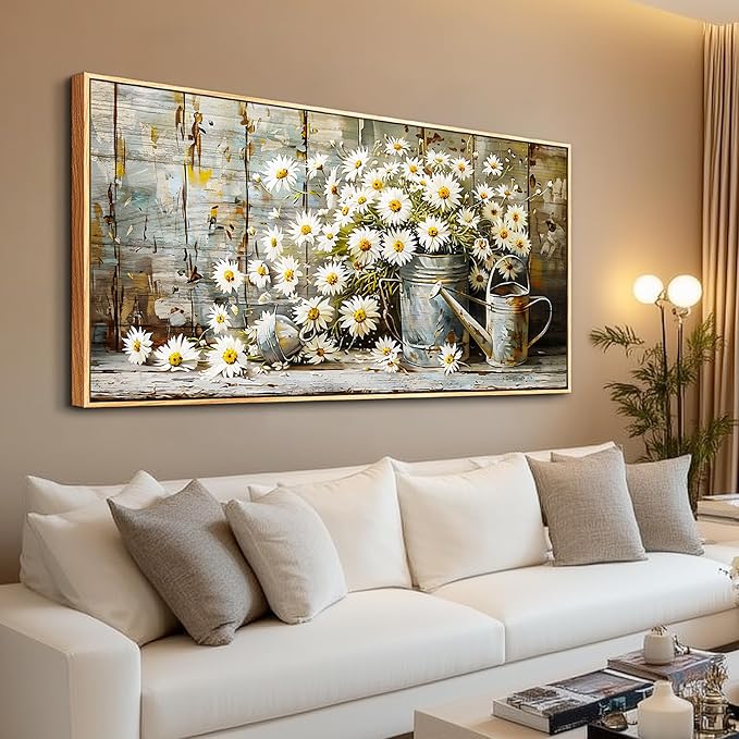 PHAOHUAXM Large Canvas Wall Art For Living Room Wall Decoration Printing Artwork Retro White Flower Dining Room Bedroom Bathroom Kitchen Wall Painting Home Decoration Aesthetics 30x60 In Wood Frame