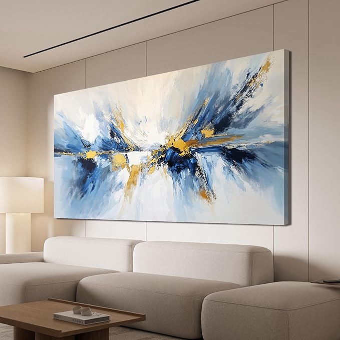 YISXINOAG Abstract Wall Art Modern Canvas Wall Decor Large Abstract Wall Art for Living Room Modern Home Artwork Prints Gold and Blue Canvas Art Wall Decor on Bedroom Ready to Hang Size 29"X58"