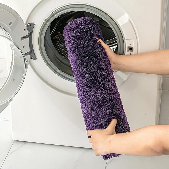 MIULEE Thick Bathroom Runner Rug - Long Absorbent Bath Mat for Bathroom Floor, Tub, Kitchen and Hallway, Non Slip Rubber Backside, Machine Washable - Dark Purple, 24''x60''