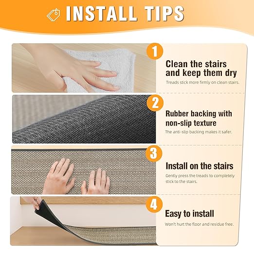 Chenille Stair Treads Non Slip 4pcs Absorbent Stair Runner for Wooden Steps Rubber Backing Stairs Carpet Treads Indoor Staircase Covers Mat with Rubber Backing for Pets Kids 8"X30" Black White