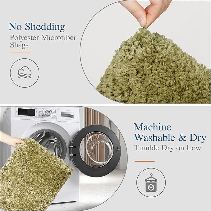 Walensee Large Bathroom Rug (24 x 72, Olive Green) Extra Soft and Absorbent Shaggy Bath Mat, Machine Washable Microfiber, Non Slip Luxury Floor Mat