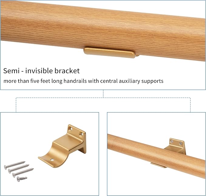 14 FT Modern Aluminum Handrail Set - ADA Compliant Indoor & Outdoor stair railing. 1.4" Diameter Grab Bar. Wall-Mounted with 90°Wall Return End. Ideal for Safe Grip，Rust Free(Cherry Wood Grain, 14 FT)