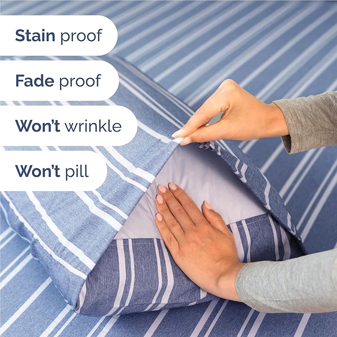 Twin XL 4 Piece Sheet Set - Cooling and Breathable Bed Sheets - Hotel Luxury Bed Sheets for Women, Men, Kids and Teens - Deep Pockets - Easy Fit - Soft and Wrinkle Free - Twin XL Blue Stripes Sheets