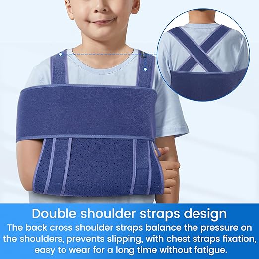 Velpeau Arm Sling for Sleep, Shoulder Immobilizer for Children, Boys, Girls - Very Soft Sling for Rotator Cuff Tear, Fractured, Dislocation, Broken, Postoperative, Fits Left & Right (Blue, XS: Bust 20″-25″)