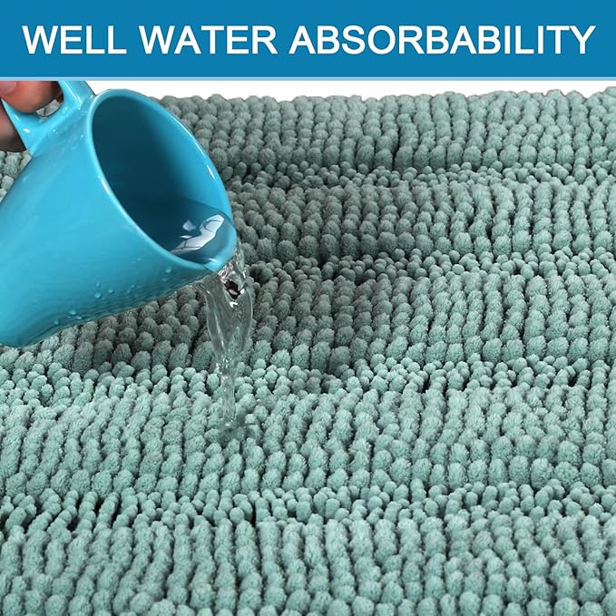 H.VERSAILTEX Bath Mats for Bathroom Non Slip Extra Thick Chenille Striped Bath Rug 24" x 36" Absorbent Non Skid Fluffy Soft Shaggy Rugs Washable Plush Mats for Indoor, Bath Room, Tub - Eggshell Blue