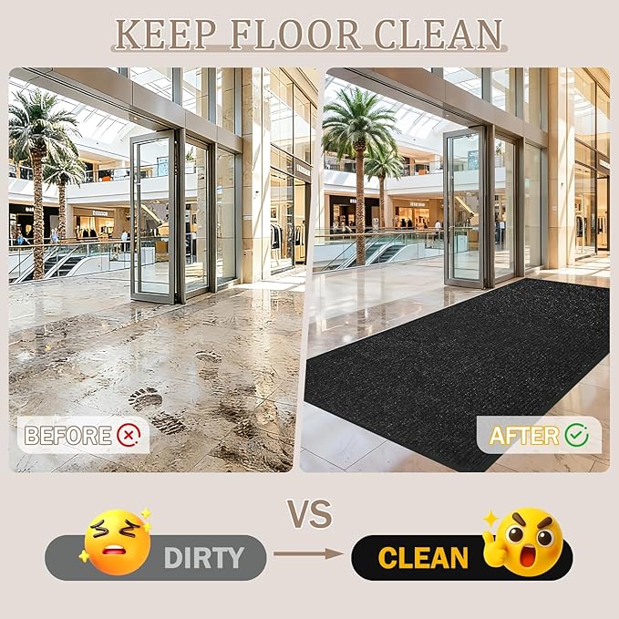 2' X 6' Commercial Grade Hallway Runner Rug, Industrial Rug Heavy Duty Brush Step Entrance Mat Weather Utility Rug with Non Slip Rubber Backing, Commercial Traffic Guard Door Carpet, Jet Black