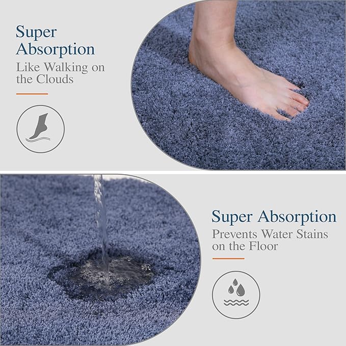 Walensee Large Bathroom Rug (24 x 40, Blue) Extra Soft and Absorbent Shaggy Bath Mat Machine Washable Microfiber Non Slip Luxury Floor Mat