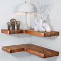 BATODA Acacia Wood Corner Floating Shelves 17" x 12"– Corner Shelf Wall Mounted - Floating Book Shelves for Wall - Brackets and Shelving Hardware Included for Kitchen, Living Room, Bathroom (Set 2)