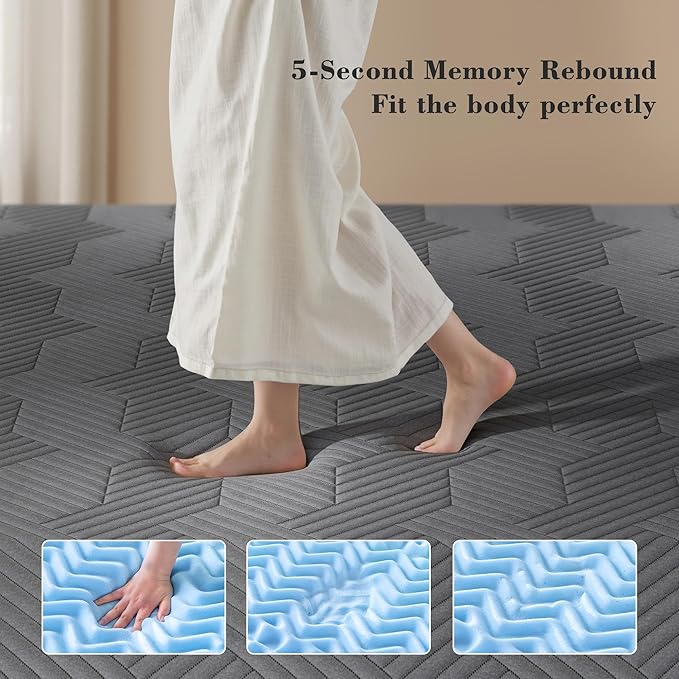 EnHomee Memory Foam Mattress Topper,4 Inch Queen Mattress Topper Pressure Relief with Cooling Gel and Removable & Washable Embossed Cover, CertiPUR-US & Oeko-TEX Certified, Grey, Queen