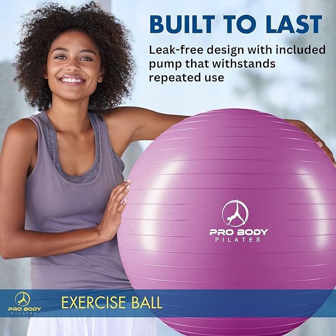 ProBody Pilates Exercise Ball - Multiple Sizes Gym Grade Balance Ball for Fitness, Yoga, Workout, Pregnancy & Physical Therapy