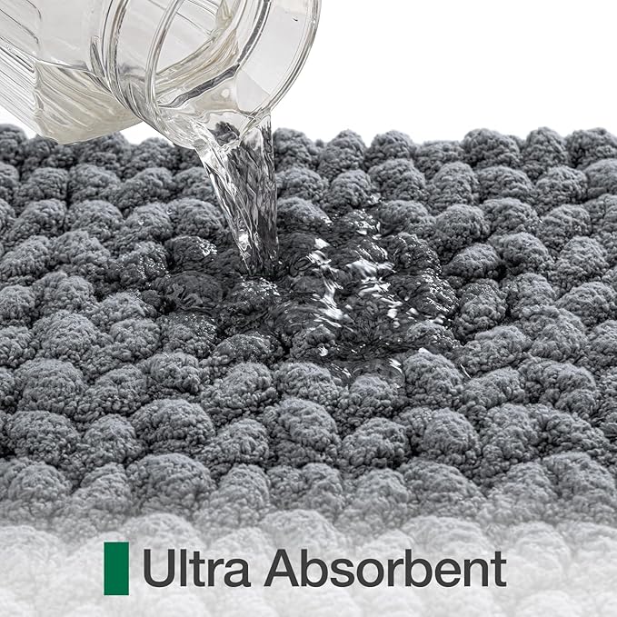 LUMI Luxury Bathroom Rug, Ultra Soft Quick Dry Bath Mat, Non-Slip Absorbent Thick Chenille Bath Rug, Cozy Braid Design Floor Mat for Bathtub, Sink, Laundry, Bedroom, Grey, 24"x36"