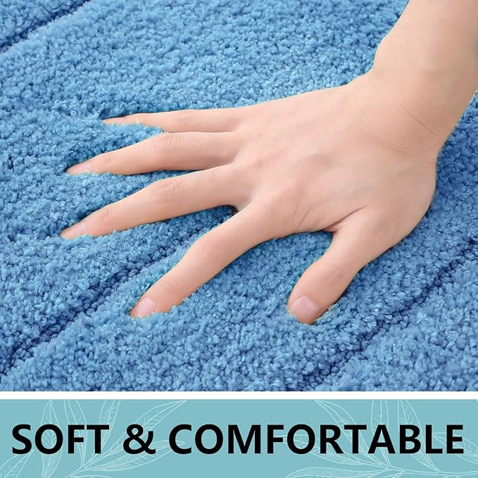 Buganda Bathroom Rugs, 30" x 20", Soft and Absorbent Microfiber Bath Rugs, Non-Slip Shaggy Shower Carpet, Machine Wash Dry Bath Mats for Bathroom Floor, Tub and Shower, Blue