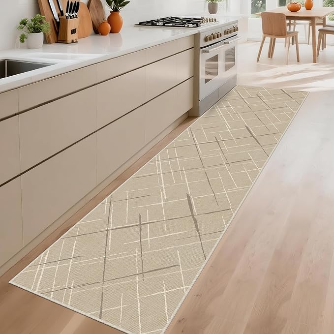 Beige Runner Rug Ultra Non-Slip 2x10 Long Hallway Rugs Washable Modern Tear and Stain Resistance No Pile Lightweight Modern Rug Runners for Entryway, Kitchen, Walkway, Entrance, Beige