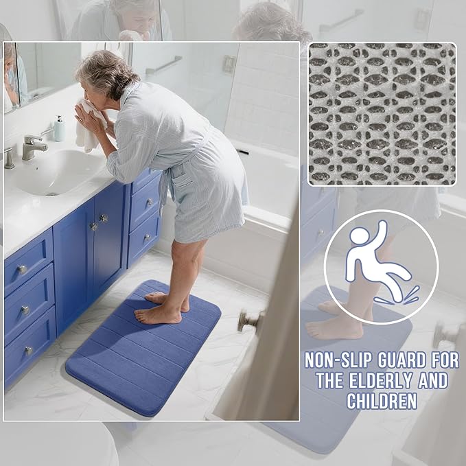 Yimobra Large Bath Mat 36"x24", Super Soft Quick Dry Memory Foam Bathroom Rug, Water Absorbent, Non Slip Backing Machine Washable for Tub Shower, Thick Comfort Support, Navy Blue