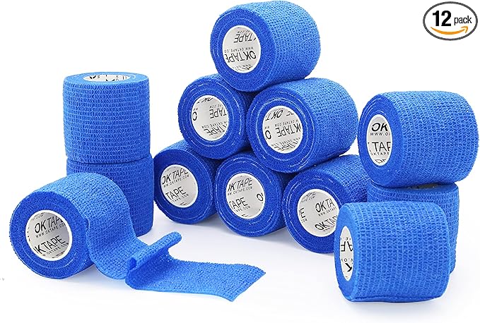 OK TAPE Self Adherent Cohesive Bandages Wrap - 12Packs, 2" x 5 Yards, Non-Woven Self Adhesive Bandage Wrap for Thumb, Finger, Wrist, Ankle, Vet Wrap Bandages Tape (Sapphire Blue)