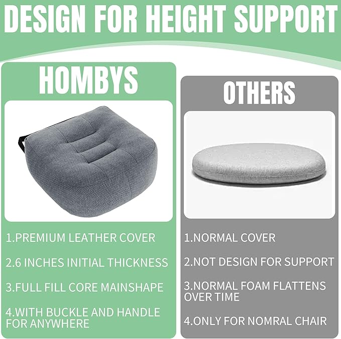 HOMBYS Extra Thick Chair Cushions for Office,6 in Breathable Adult Booster Seat for Car,Car Seat Cushion to Raise Seat Height,Shredded Memory Foam Desk Chair Cushion for Long Sitting,Dark Grey