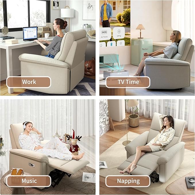 Wall Hugger Power Recliner Chair, Zero Wall Electric Recliner Chairs with USB Port, Snowflake Velvet Space Saving Large Recliner for Living Room, RV, Home Theater