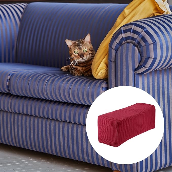 uxcell 2pcs Stretch Armrest Covers for Chairs/Sofas, Couch Arm Covers with Twist Pin, Furniture Protector Slipcovers Wine Red