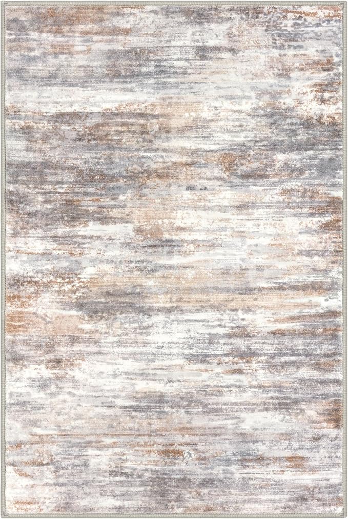 KOZYFLY Modern Abstract 4x6 Rug Washable Large Rugs for Entryway Non-Slip Soft Living Room Rug, Print Multi Grey Throw Rugs Indoor Mat for High-Traffic Door Entrance, Laundry, Nursery, Bedroom