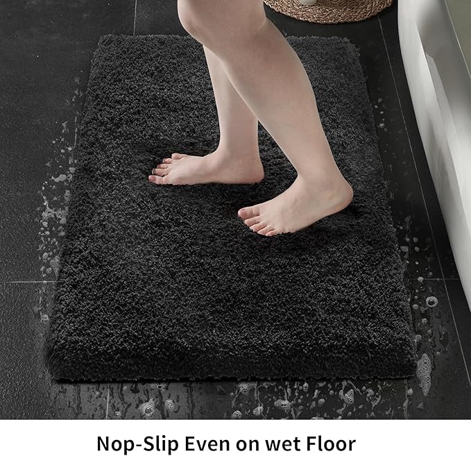 Black Bathroom Rug 24x36 Non Slip Fluffy Bath Mat for Bathroom Floor Washable Plush Luxury Bath Rug for Tub Soft Shaggy Shower Sink Mat
