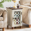 Narrow Side Table with Charging Station, Night Stand with Glass Door, Bedside End Tables with Adjustable Shelf Storage Cabinet,Wood Nightstand for Small Spaces Living Room Bedroom