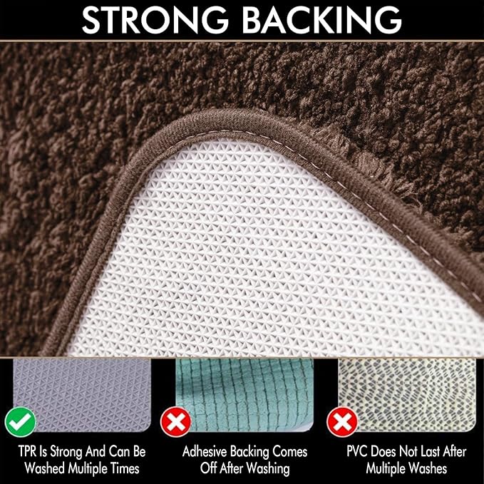 MIULEE Extra Thick Non Slip Bathroom Rug Shaggy Soft Bath Mat Plush Microfiber Absorbent Water for Shower Tub Machine Washable (Brown, 24x40 Inches)