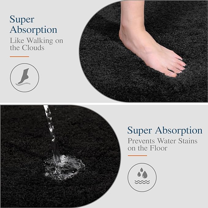 Walensee Large Bathroom Rug (24 x 36, Black) Extra Soft and Absorbent Shaggy Bath Mat Machine Washable Microfiber Non Slip Luxury Floor Mat