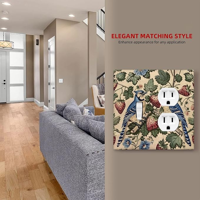 Wallplates Vintage Floral Bird Strawberry Thief William Morris 1 Toggle 1 Duplex Switch Plate Electrical GFCI Faceplate Decorative Light Switch Covers for Bedroom Home Decor