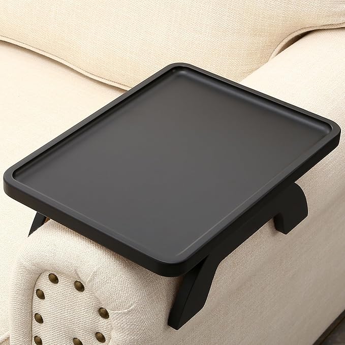 SINWANT Couch Arm Table,Bamboo Couch Arm Tray for Armrest,13.78" Sofa Clip on Tray Table for Home Living Room Snack & Drink Remote