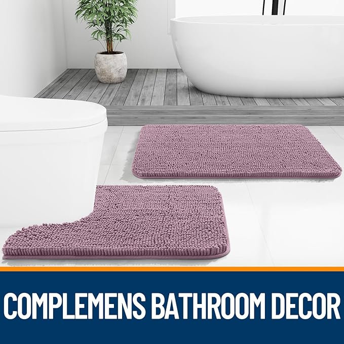 OLANLY Bathroom Rugs Sets 3 Piece, Soft Absorbent Chenille Bath Mats and U-Shaped Contour Toilet Rug, Quick Dry, Home Decor Accessories, Bath Mat Set for Bathroom (47"x20"+24"x16"+24"x20", Deep Plum)