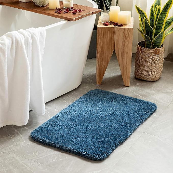MIULEE Extra Thick Non Slip Bathroom Rug Shaggy Soft Bath Mat Plush Microfiber Absorbent Water for Shower Tub Machine Washable (Navy Blue, 20x30 Inches)
