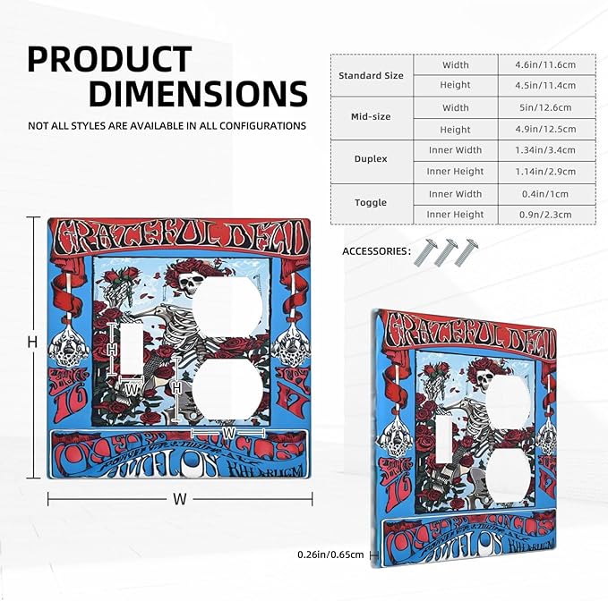 Decorative Outlet Covers Hippy Skull Red Rose Floral 2 Gang Duplex Light Switch Cover Plate Gfci Wall Plate Plug Switch Plate Covers for Bathroom Decor