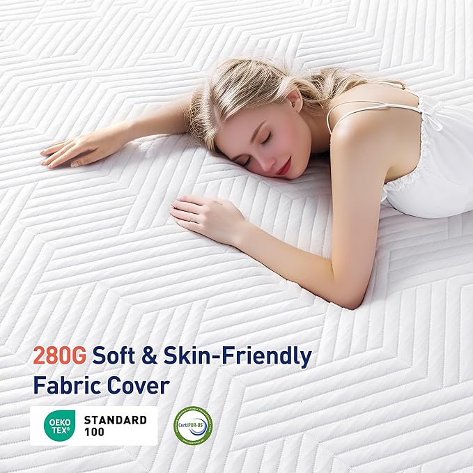 EnHomee Memory Foam Mattress Topper,3 Inch Queen Mattress Topper Pressure Relief with Cooling Gel and Removable & Washable Embossed Cover, CertiPUR-US & Oeko-TEX Certified, White, Queen