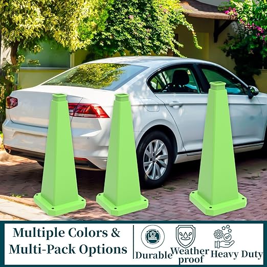 BESEA 6 Pack 36" Bright Green Traffic Safety Cones with Weighted Base, High-Visibility Parking Cones for Driveways, Business Parking Lots, Garages, Indoor/Outdoor Use