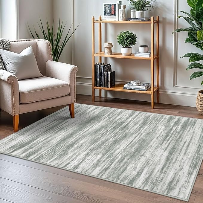 KOZYFLY Modern Abstract 3x5 Area Rug Washable Bedroom Rug Grey Green, Large Throw Entry Mat Non-Slip Stain Resistant Carpet Dining Room Rug with Soft Low Pile for Living Room Kitchen Bath Office