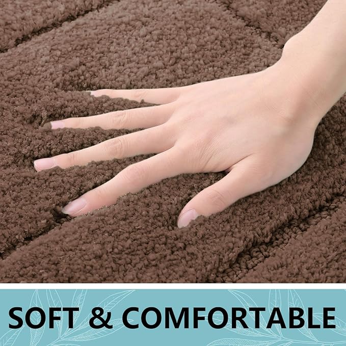 Buganda Bathroom Rugs, 30" x 20", Soft and Absorbent Microfiber Bath Rugs, Non-Slip Shaggy Shower Carpet, Machine Wash Dry Bath Mats for Bathroom Floor, Tub and Shower, Brown