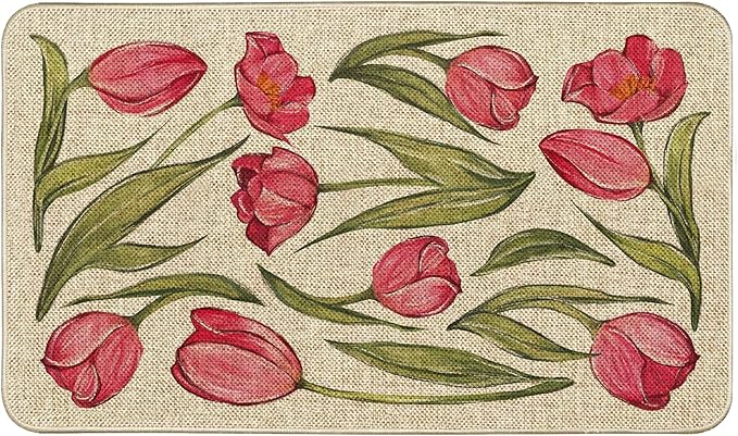 Welcome Spring Door Mat Tulip Flowers Doormat Indoor Outdoor Entrance Summer Decor Outdoor Rug Low-Profile Floor Rug Non Slip Spring Summer Decor Rubber Mats for Home Decoration 17x29Inch