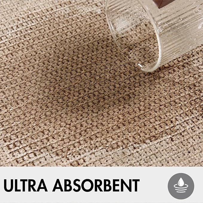 MIULEE Set of 2 Ultra Thin Bathroom Rugs, Rubber Bath Mats for Bathroom Non Slip, Quick Dry Absorbent Bath Rug Machine Washable, Fit Under Door, Shower, Sink, Home Decor, Beige, 20"x24"+17"x27"
