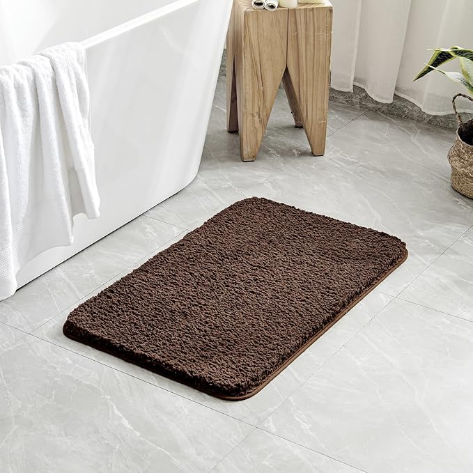 MIULEE Extra Thick Non Slip Bathroom Rug Shaggy Soft Bath Mat Plush Microfiber Absorbent Water for Shower Tub Machine Washable (Brown, 24x40 Inches)