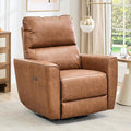 Power Recliner Chair, 270° Swivel Rocking Glider with USB Charging Port, PU Leather Upholstered Fabric, Ergonomic Modern Nursery Chair for Living Room, Bedroom, Nursery (Power Brown)