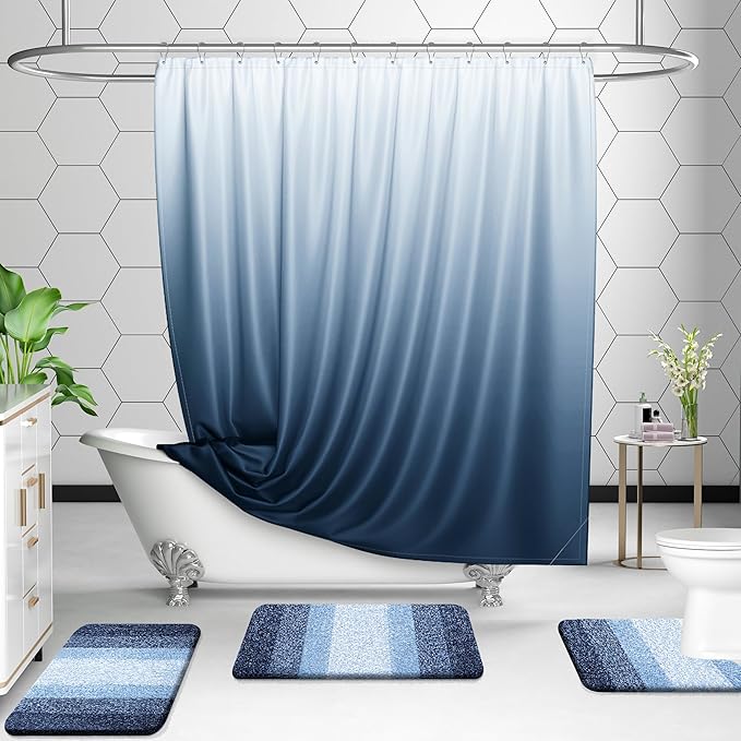 OLANLY Bathroom Rug Set 2 Piece, Soft Absorbent Microfiber Bath Rug Set, Non-Slip, Machine Wash Dry, Plush Shaggy Bath Mats for Bathroom (30"x20"+24"x16", Navy)