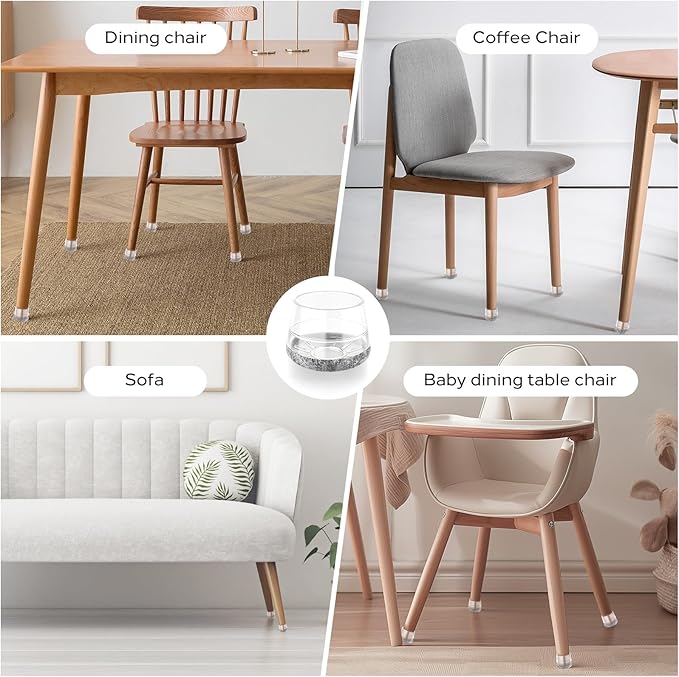 Meldel 24 PCS Silicone Chair Leg Floor Protectors Medium Fit (1"-1.2") Rubber Felt Furniture Pads Chair Legs Caps/Covers for Hardwood Floors, Tile from Scratches & Reduce Noise - Round, Grey